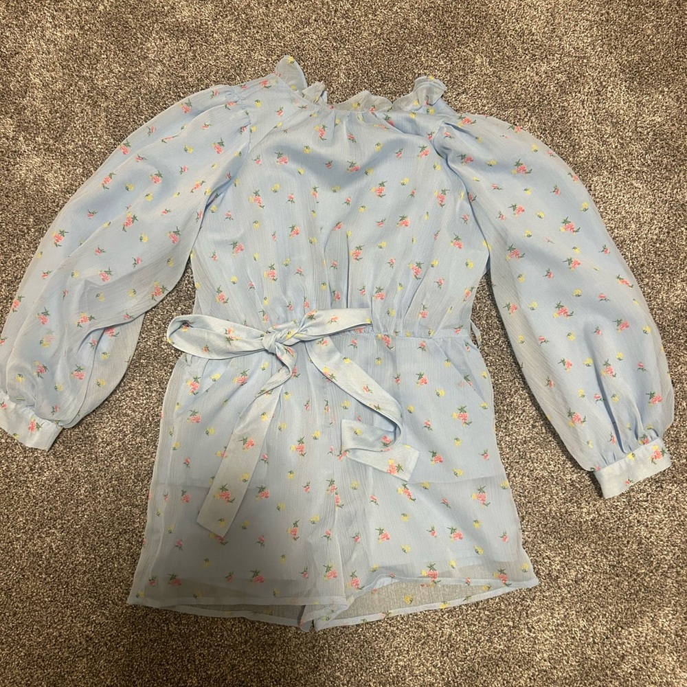 Janie and Jack Light Blue Floral Romper
